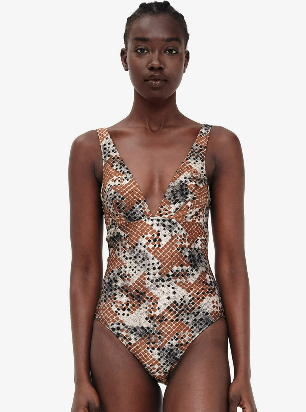 【THE MOZZ】Mook See-through One Piece Limmoz Womens Sexy Cutout One Piece Swimsuit, Beige Black