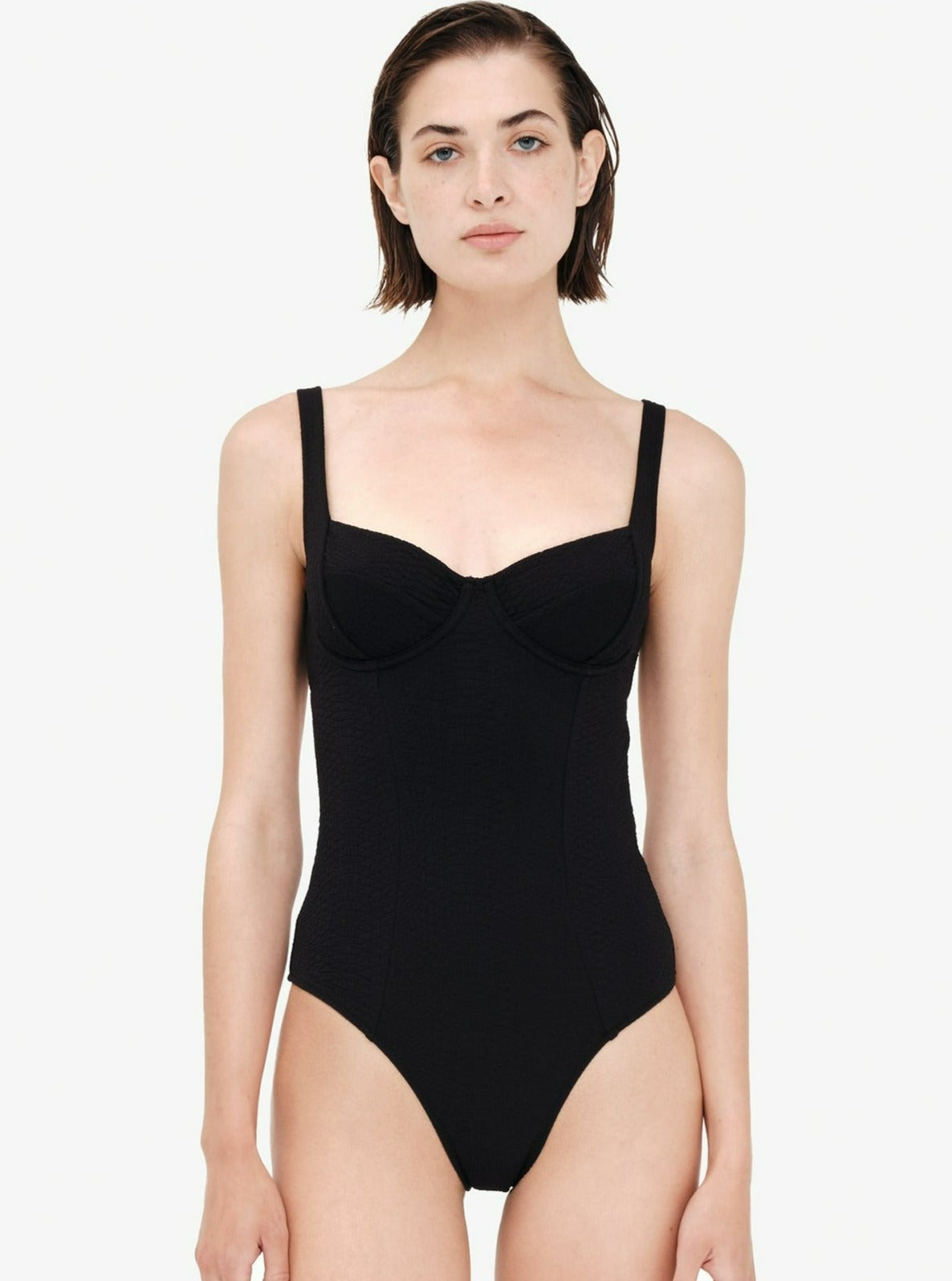 ★GENERAL IDEA★ WOMAN Wrinkle Volume Puff One Piece [BLACK] Lauren Ralph Lauren Women's Plus Size Square Neck Over The