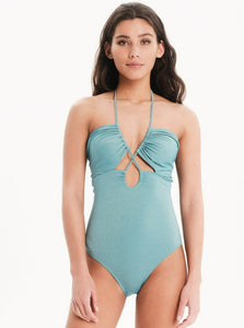 Halterneck Cut Out One Piece - ICY BLUE