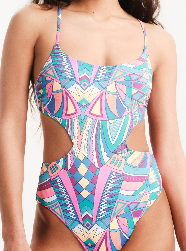 Strappy Cut Out One Piece - ACID RAINBOW