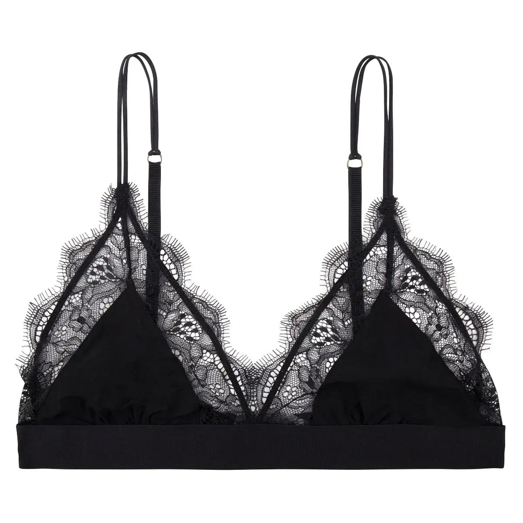 Delicate triangle bralette - LOVE LACE BLACK