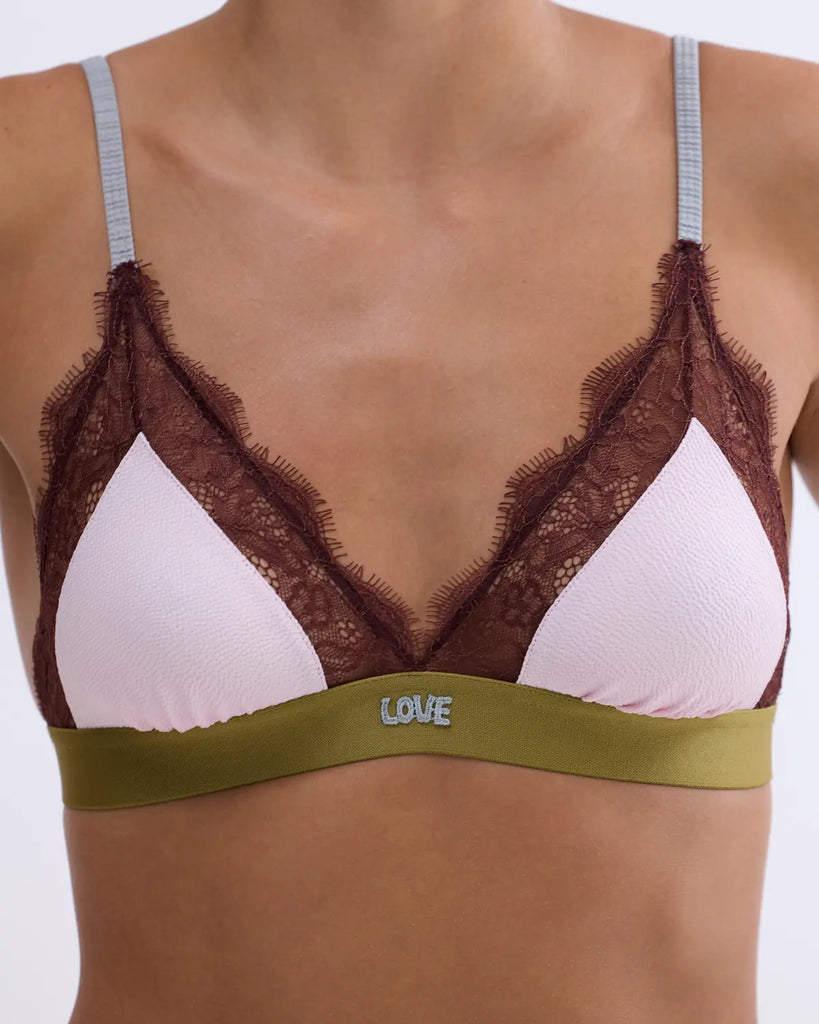 Delicate triangle bralette - LOVE LACE PINK