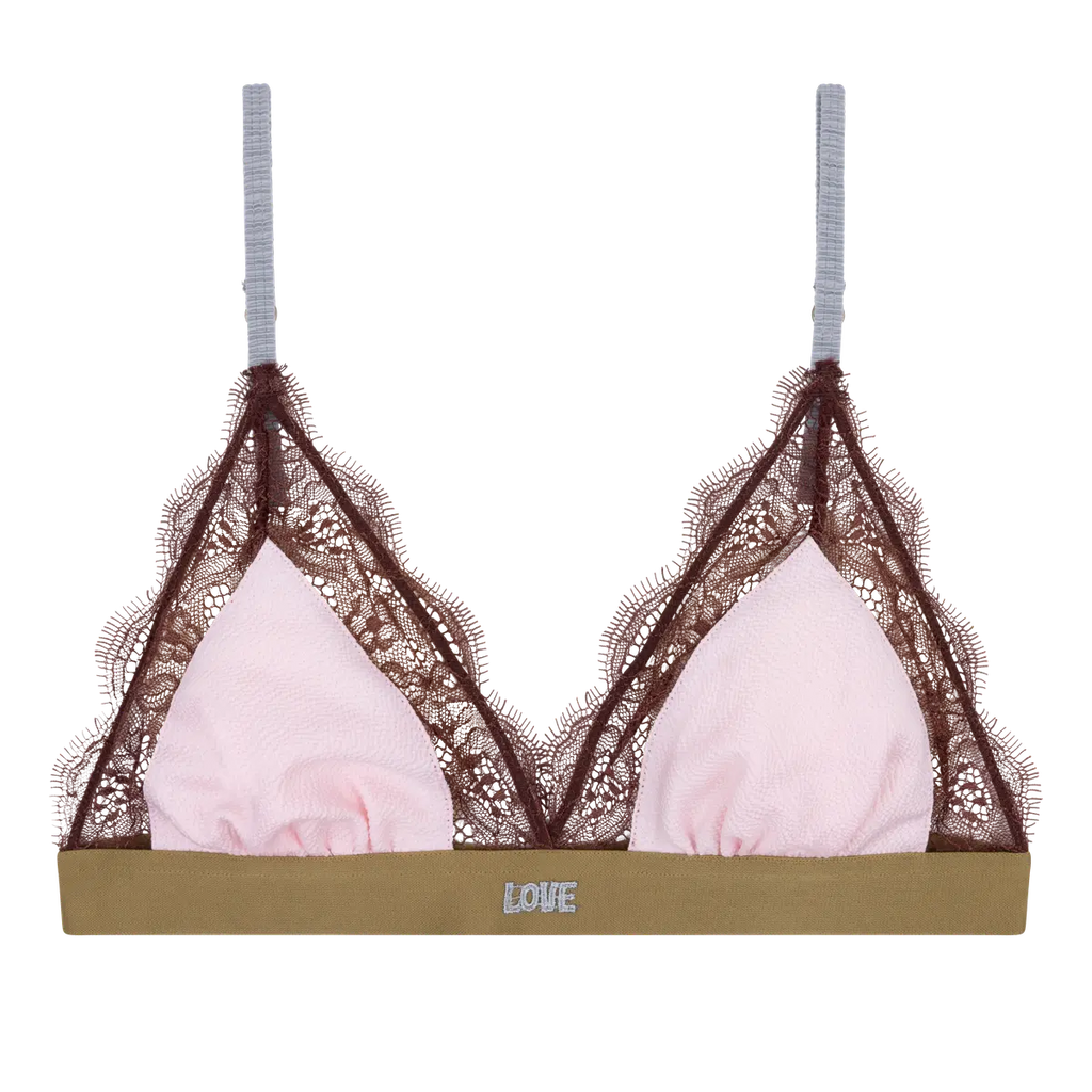 Delicate triangle bralette - LOVE LACE PINK