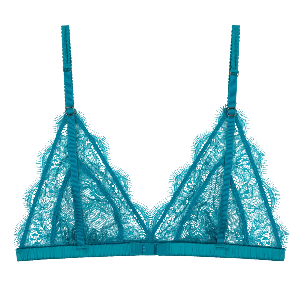 Delicate triangle bralette - LOVE LACE TEAL BLUE